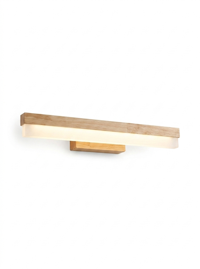 Natural wooden vanity light — studio white