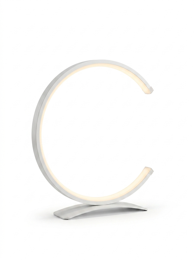 Modern C shaped table lamp — studio white