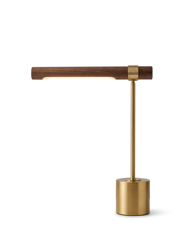Modern wood and brass LED desk lamp — studio white