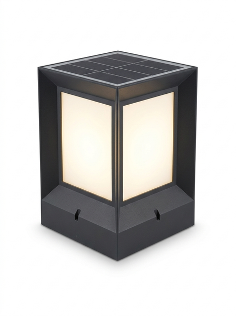 Modern square solar LED outdoor post light — studio white