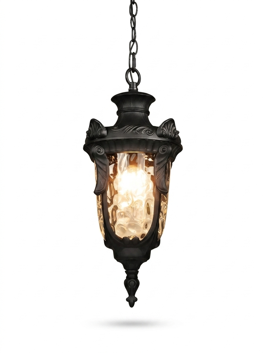 Rustic waterproof outdoor hanging lantern pendant — studio white