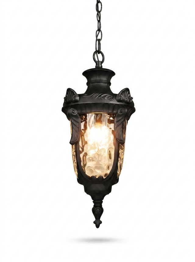Rustic waterproof outdoor hanging lantern pendant — studio white