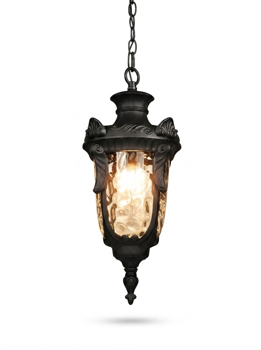 Rustic waterproof outdoor hanging lantern pendant — studio white