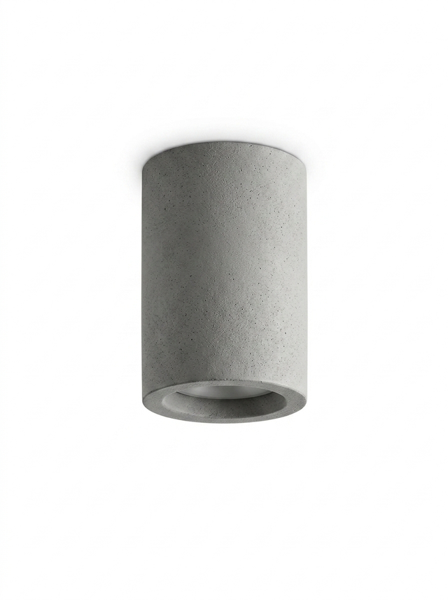 Modern round concrete LED ceiling light — studio white
