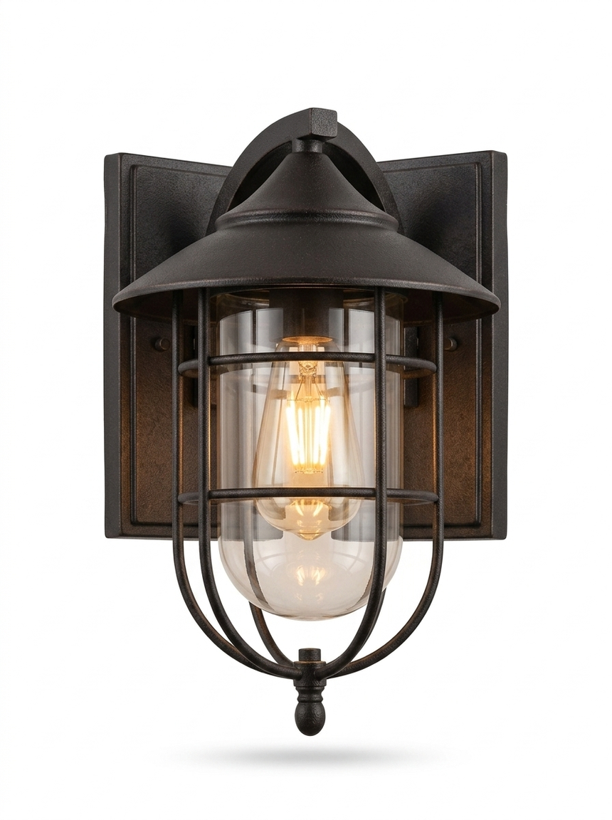 Vintage birdcage outdoor LED porch wall light — studio white