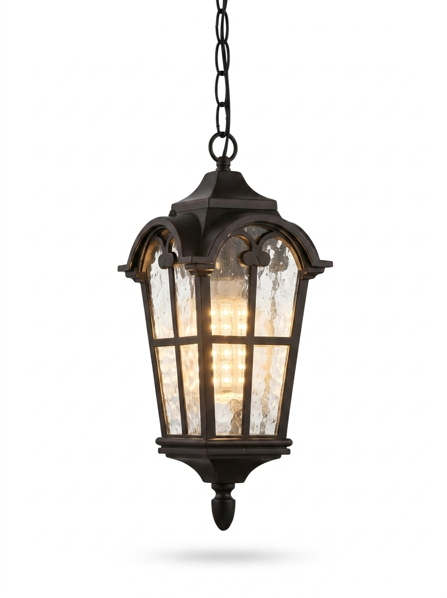 Rustic Roman outdoor LED lantern pendant — studio white