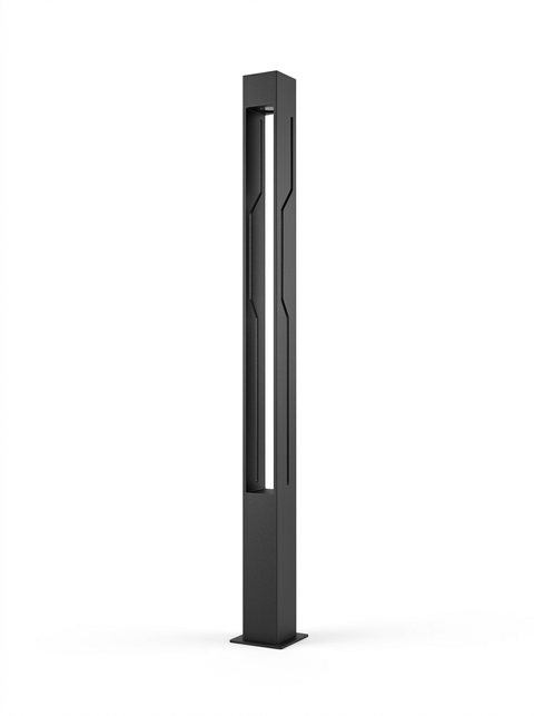 Modern ash black rectangle LED outdoor pole light — studio white