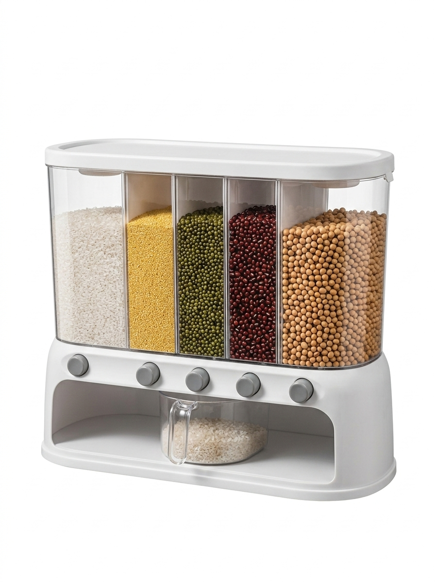 Smart pantry organizer multi-compartment container — studio white