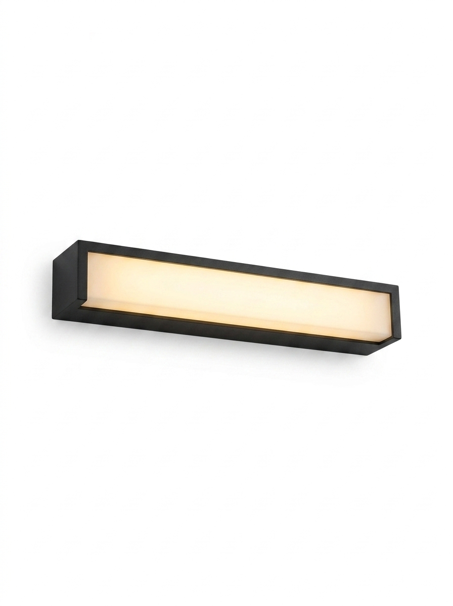 Modern minimalist black LED outdoor porch wall light — studio white