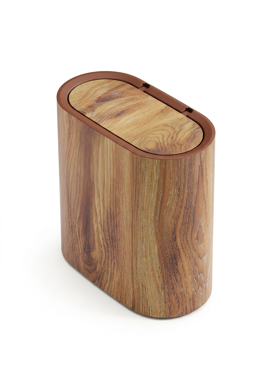 Marble pattern kitchen trash can with fitted lid — studio white