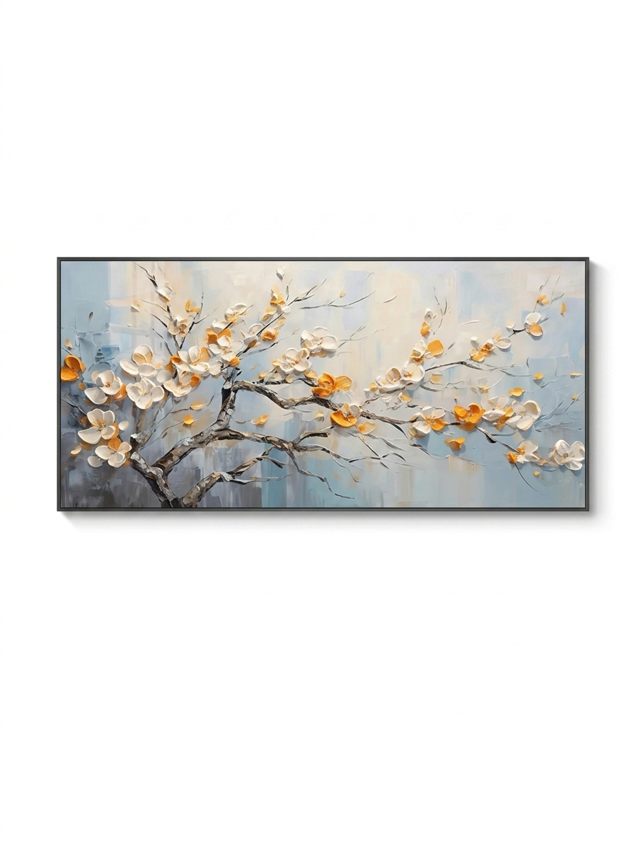 Textured abstract flower wall art canvas — studio white