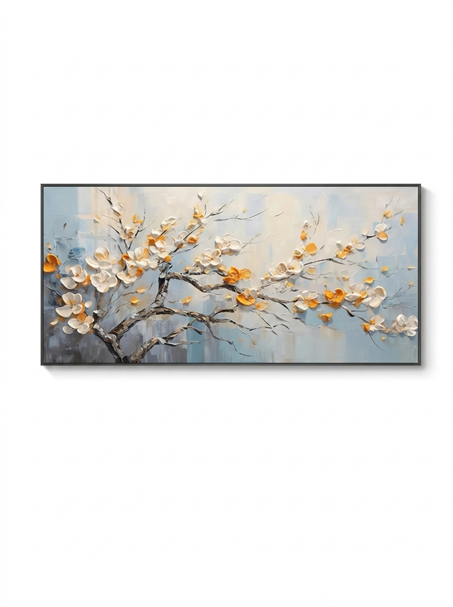 Textured abstract flower wall art canvas — studio white