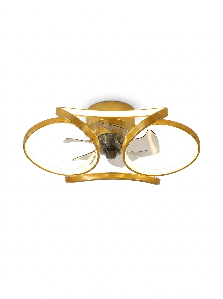 Modern flush mount ceiling fan with dimmable LED — studio white
