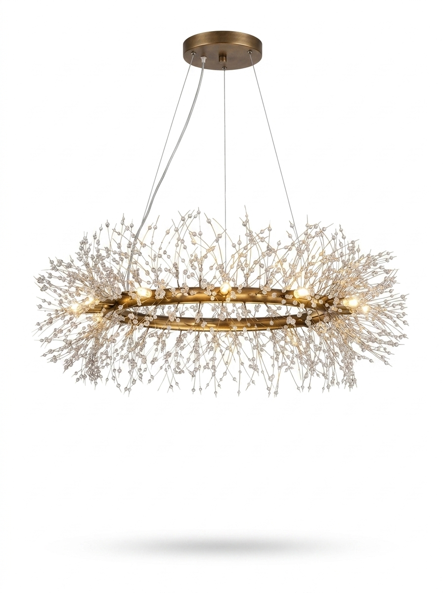 Antique bronze crystal firework chandelier — studio white
