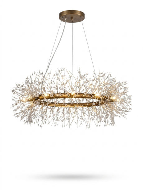 Antique bronze crystal firework chandelier — studio white