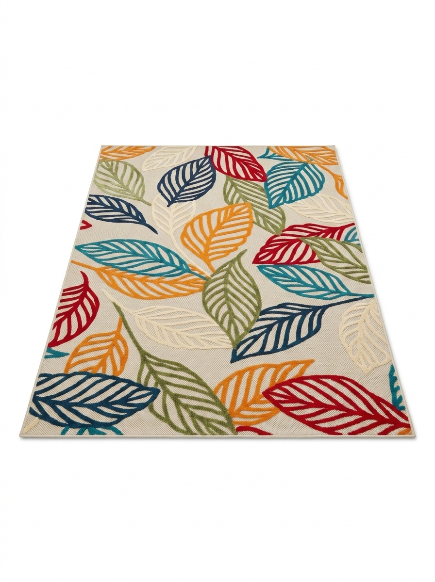 Modern floral area rug with anti-slip backing — studio white