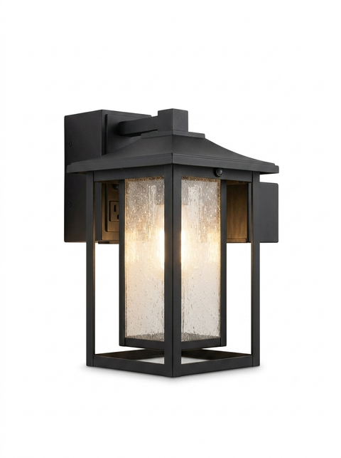 Dusk to dawn outdoor wall lantern with GFCI — studio white