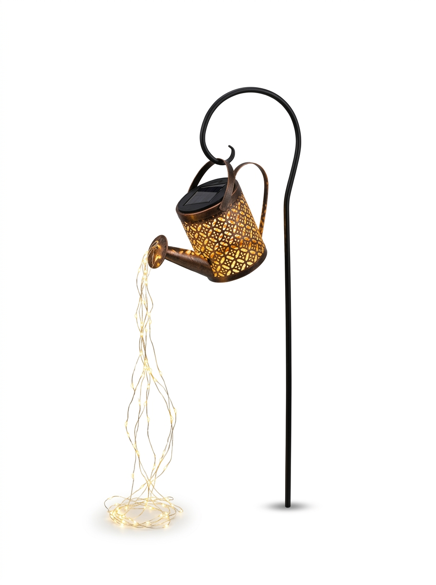 Solar watering can waterfall garden lamp — studio white