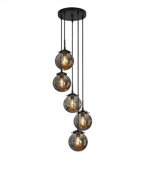 Matte Black Staircase Chandelier Smoke Globe Glass — studio white