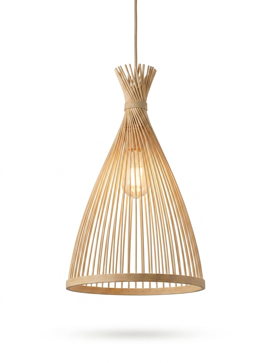 Handwoven Bamboo Rattan Pendant Light — studio white