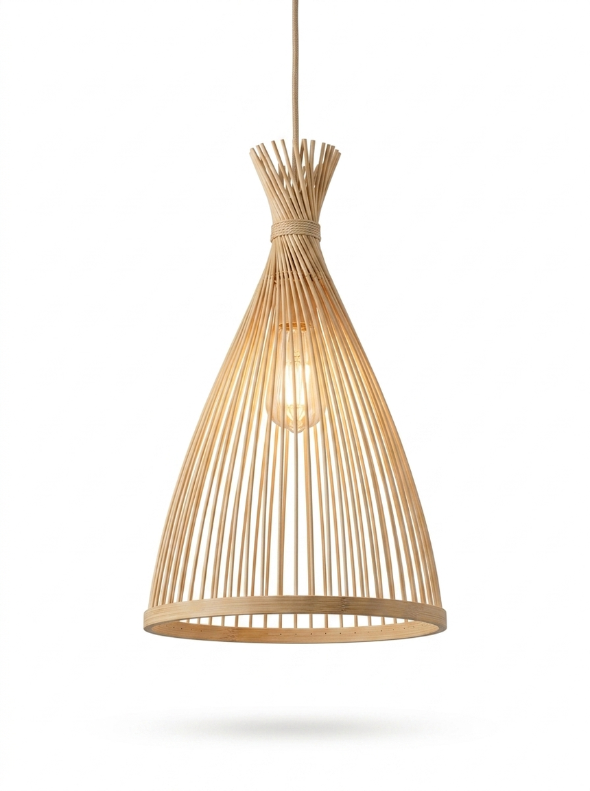 Handwoven Bamboo Rattan Pendant Light — studio white
