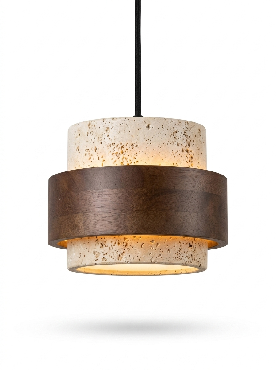 Walnut Wood Stone LED Pendant Lamp — studio white