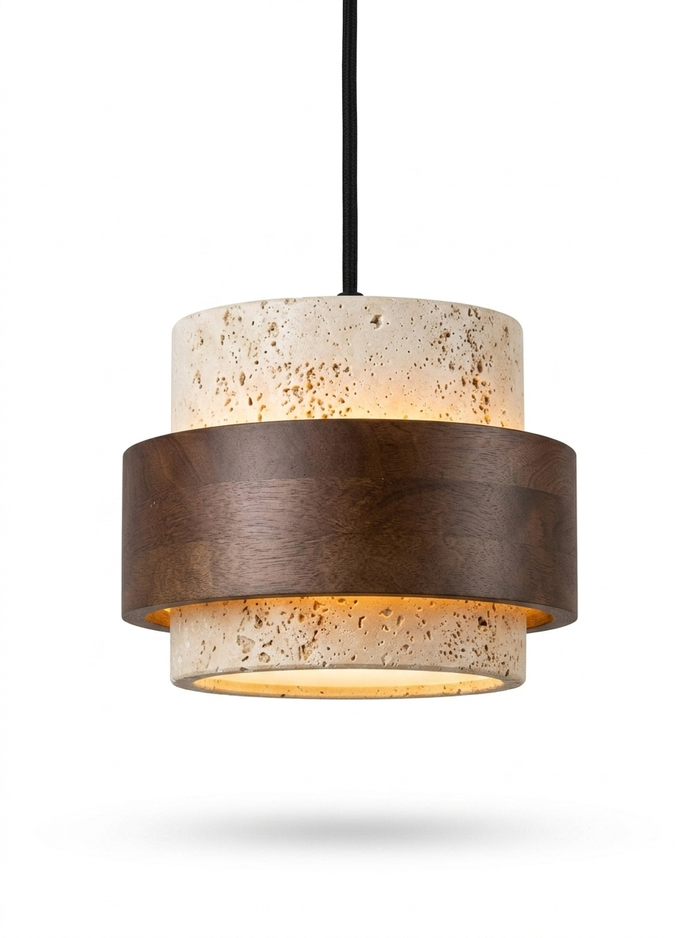 Walnut Wood Stone LED Pendant Lamp — studio white