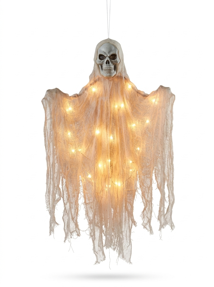 Glowing Skull Hanging Ghost Decoration — studio white