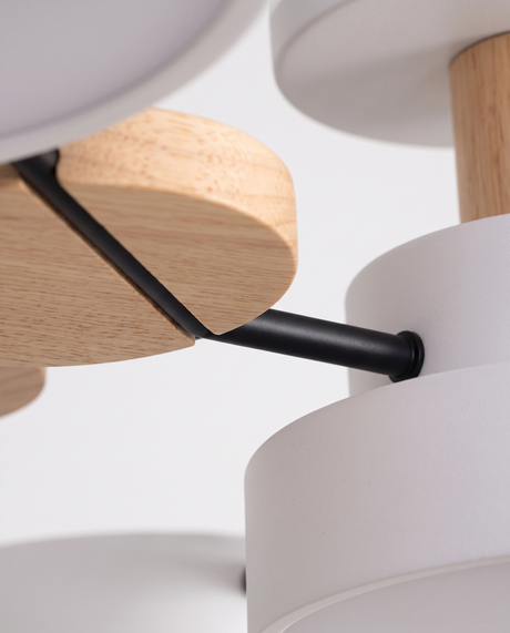 Circa wood accent and black arm joint, close-up on white