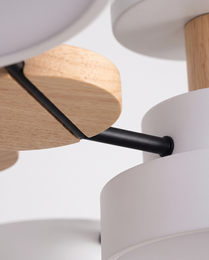 Circa wood accent and black arm joint, close-up on white