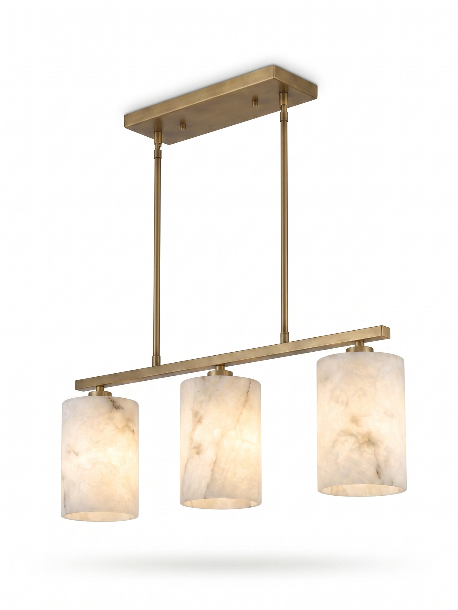 Alba alabaster chandelier, three-quarter studio angle on white