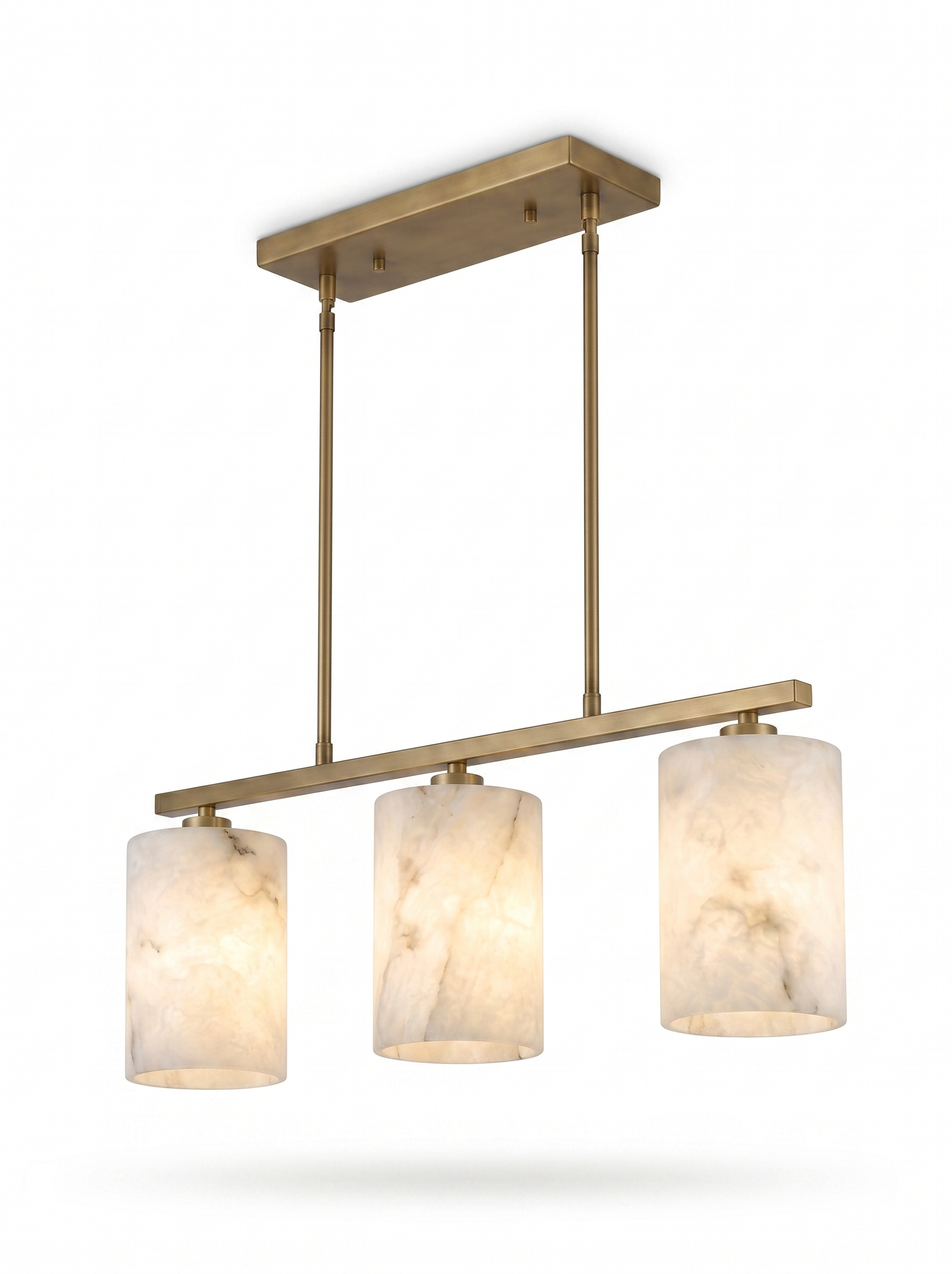 Alba alabaster chandelier, three-quarter studio angle on white