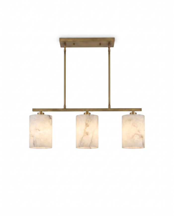 Alba alabaster chandelier, front elevation studio on white