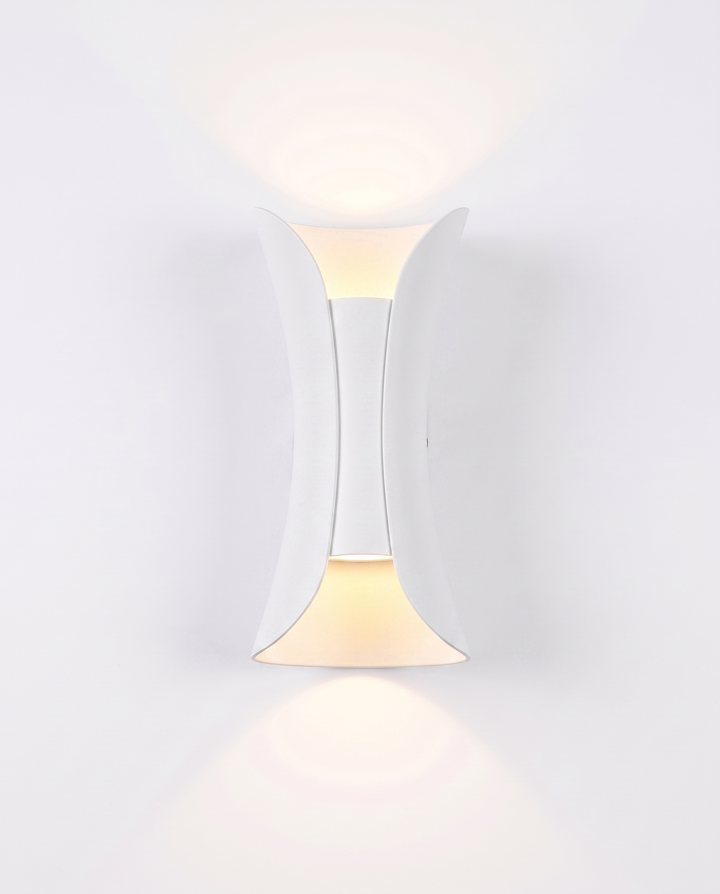 Marlow curved wall sconce, pure white finish, studio on white