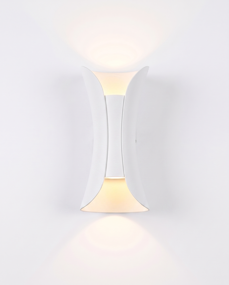 Marlow curved wall sconce, pure white finish, studio on white
