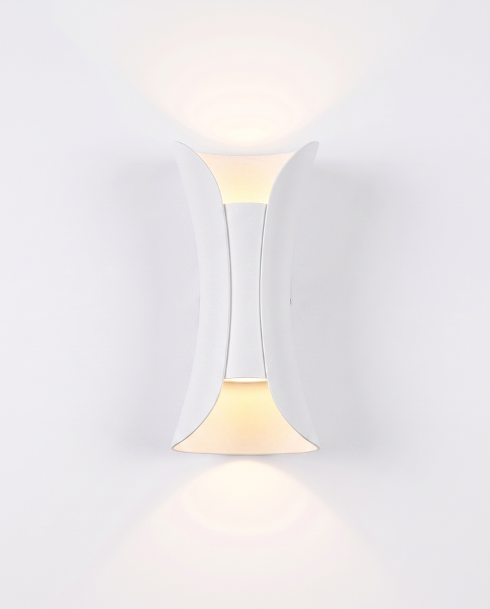 Marlow curved wall sconce, pure white finish, studio on white