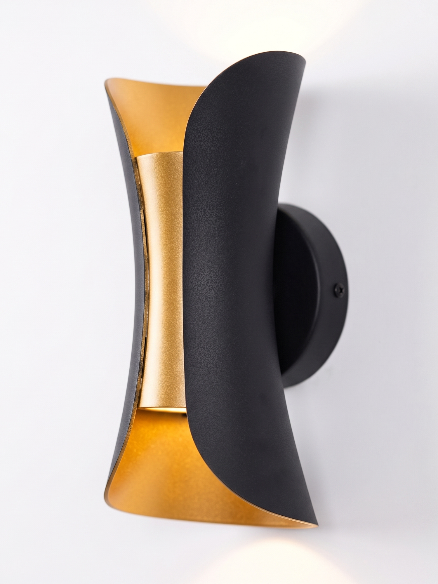 Curved cinched-waist profile and wall mount, close-up on white