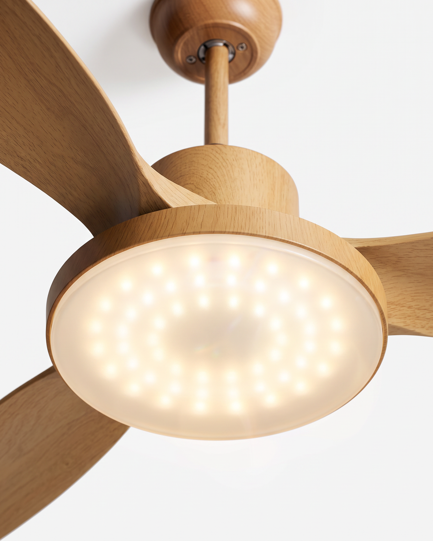 Integrated warm LED light and hub, close-up on white