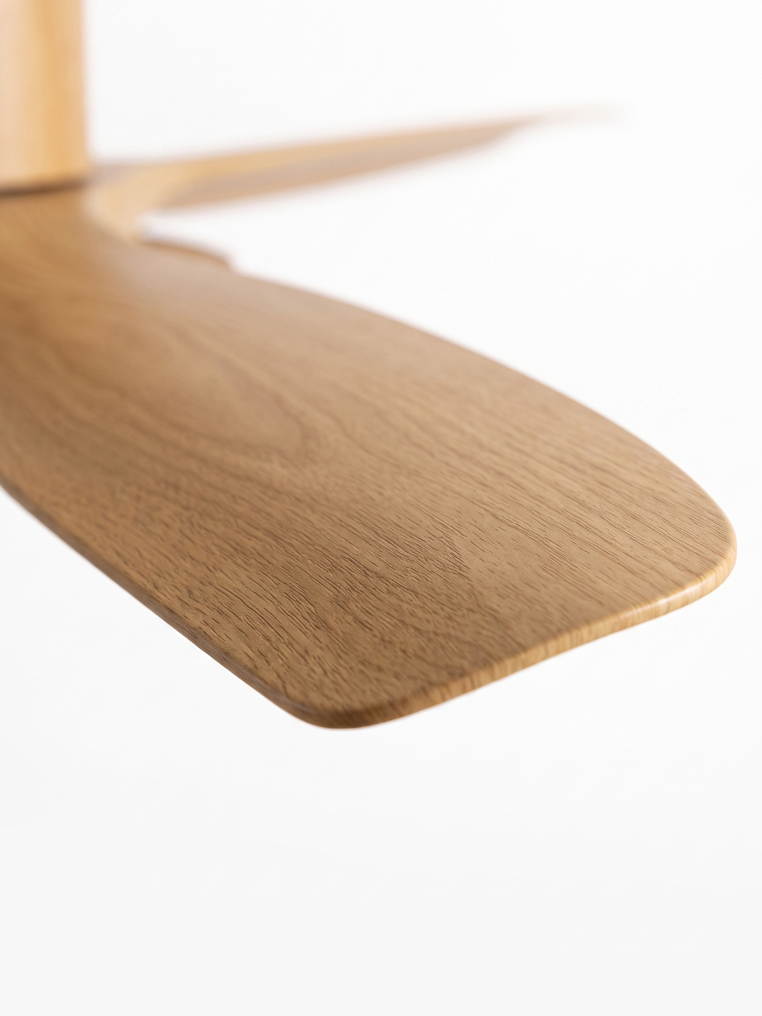 Wood-tone fan blade wood grain, close-up on white