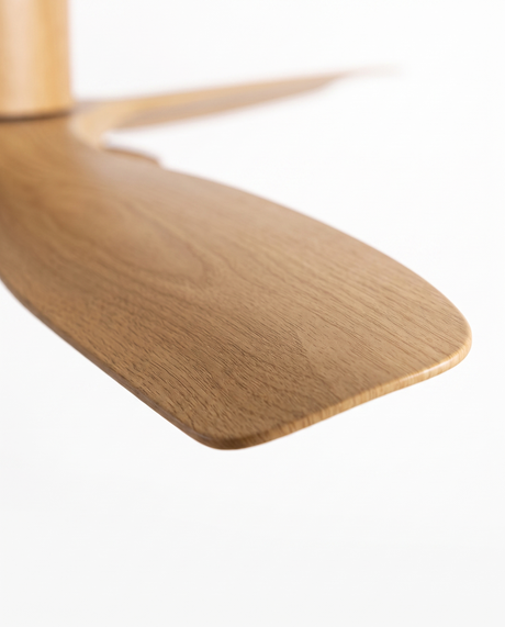 Wood-tone fan blade wood grain, close-up on white