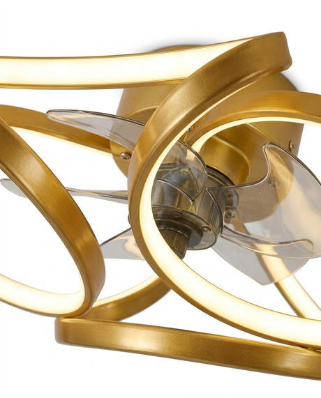 Vinter fandelier gold LED ring and fan blade detail — studio white