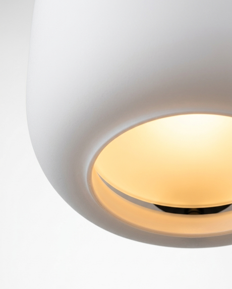 Runa outdoor pendant bottom diffuser glow detail — studio white