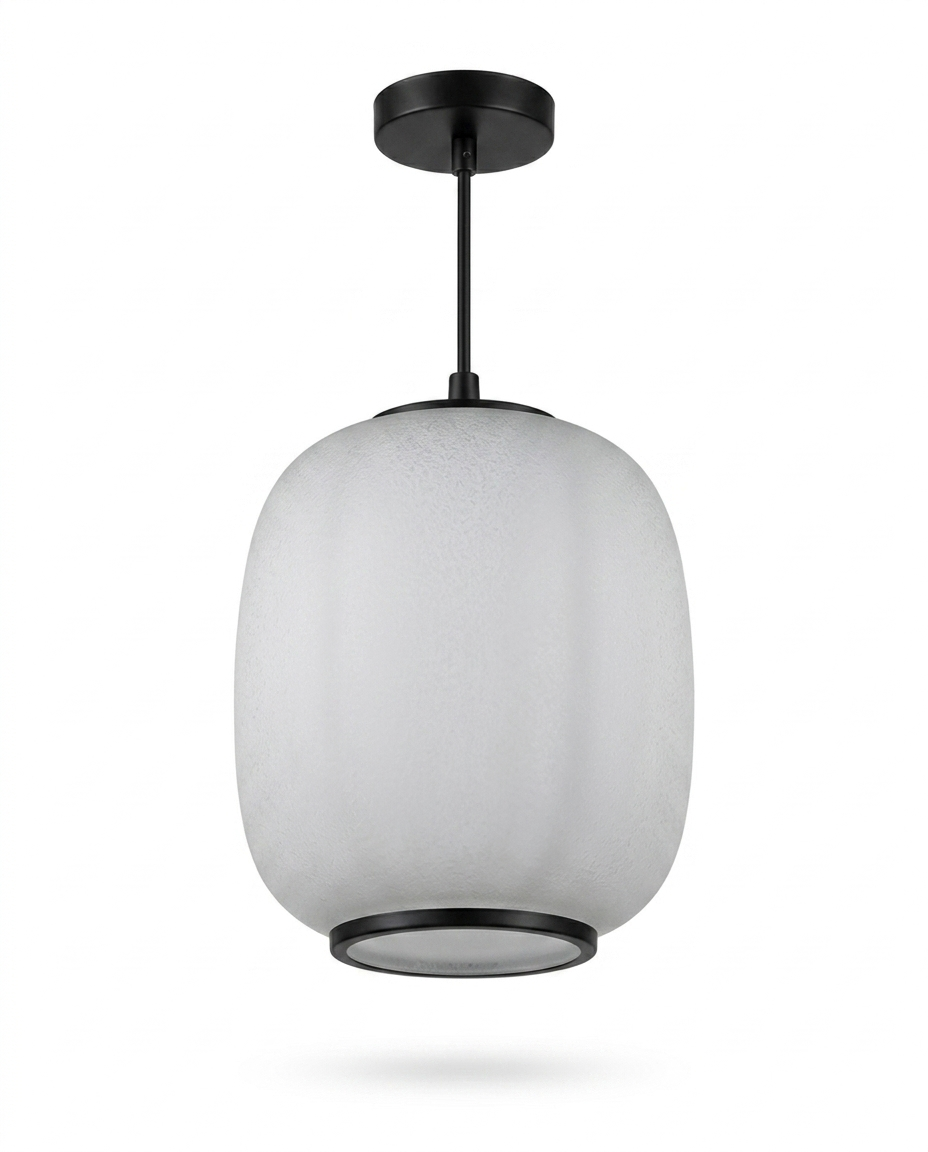 Runa outdoor pendant three-quarter view — studio white