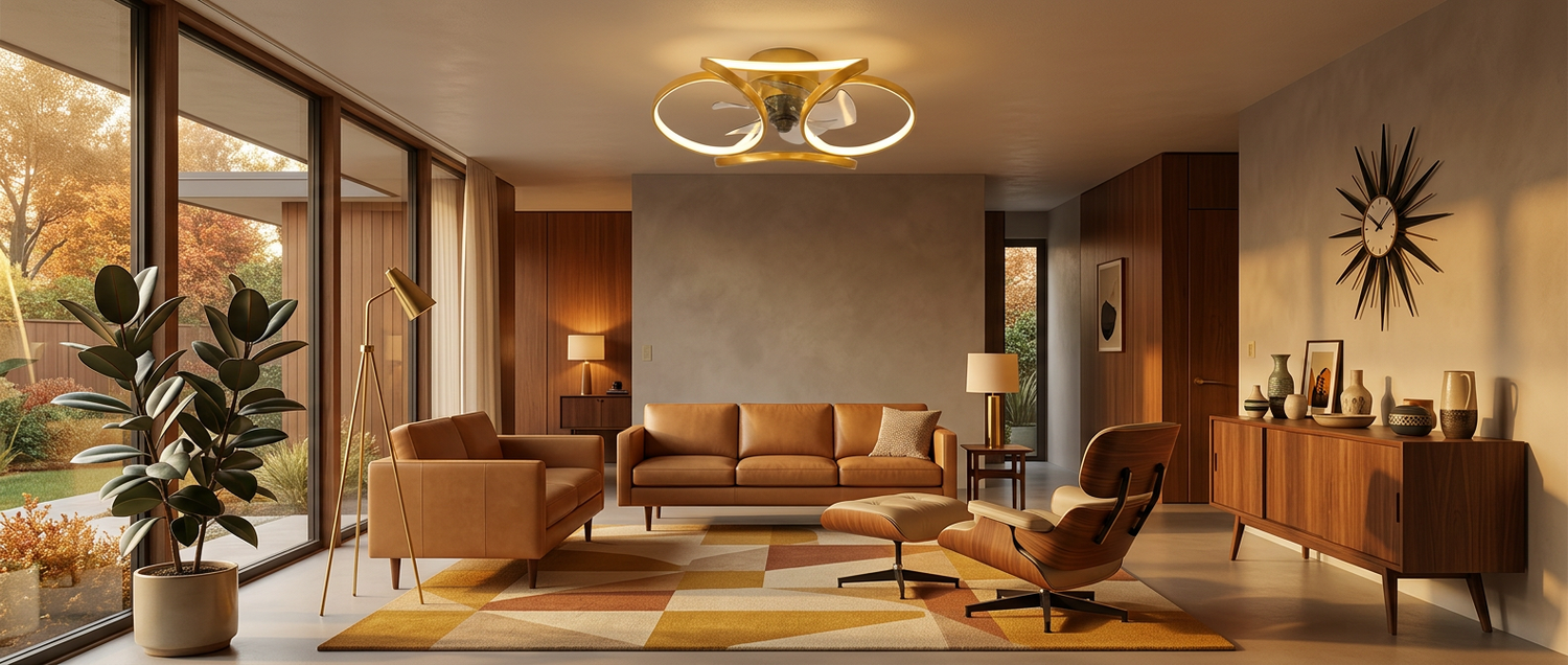 Vinter gold fandelier in a mid-century modern living room — lifestyle