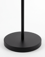 Dara arc floor lamp round weighted base and pole detail — studio white