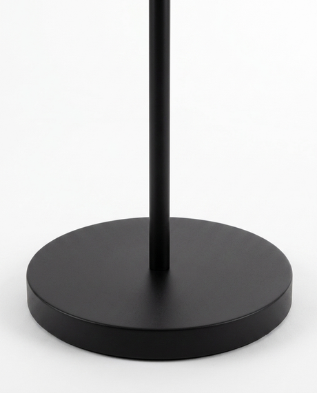 Dara arc floor lamp round weighted base and pole detail — studio white