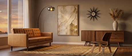 Dara arc floor lamp in a mid-century modern living room — lifestyle