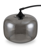 Dara arc lamp smoked-glass shade three-quarter view — studio white