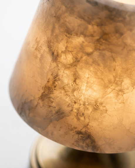 Macro of the natural alabaster shade veining glowing warm 2200K
