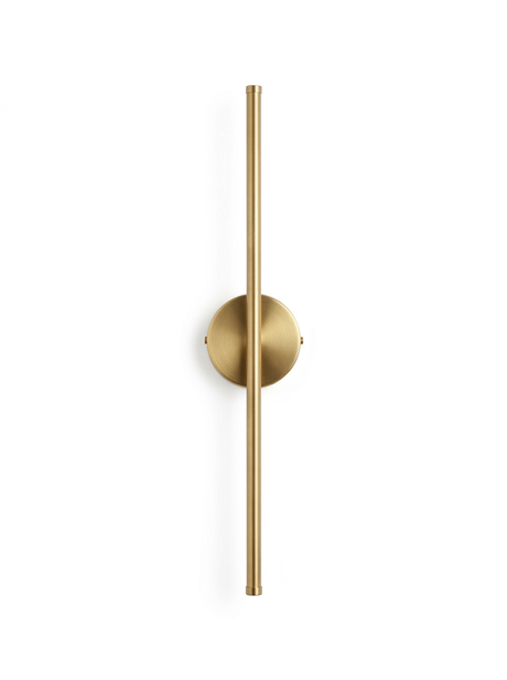 Tarn slim LED line wall sconce in brushed brass on a studio white background